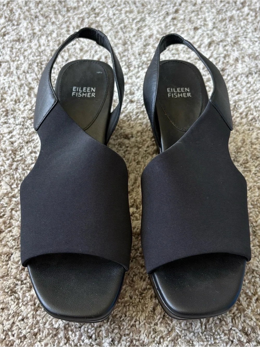 Eileen Fisher Women's Peep Toe Slingback Platform Heels in Black Size 10